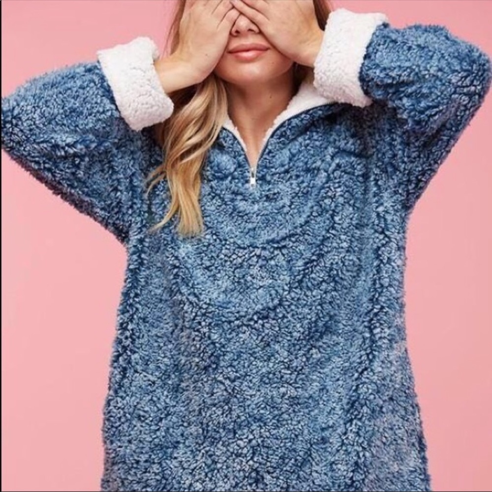 Fantastic Fawn Sherpa 1/4 Zip Blue Fleece Nubby S